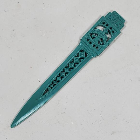 Vintage Letter Opener Teal Tribal Thunderbird Plastic - Picture 3 of 3